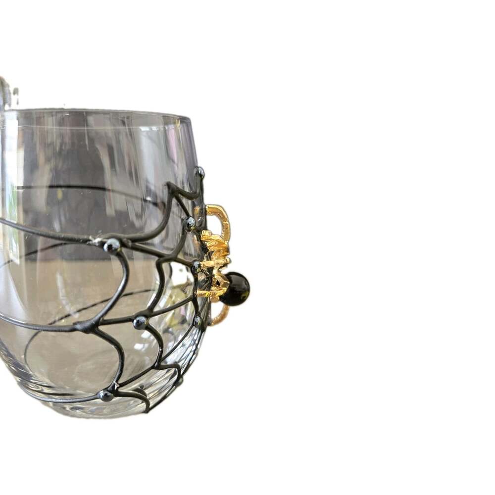 NEW Black Widow Spider Web Rhinestone Skull Halloween Wine Tumbler Drink Glass - Picture 4 of 5